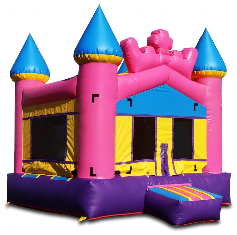 Pink castle jumper with blue towers